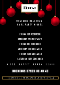 SOLD OUT Christmas Party Night Upstairs Ballroom 1st December @ The Old Regent